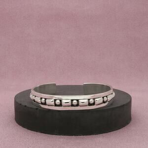 taxco mexico sterling silver vintage unique beaded cuff bracelet size 6.75in